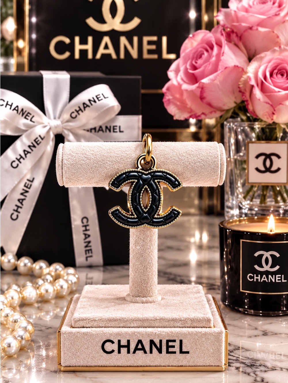 Chanel stamped Black Gold CC Charm Pendant zipper pull Women’s Accessory